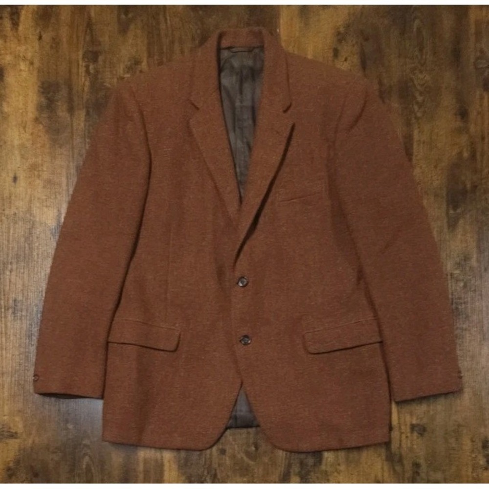 Mens DAKS Blazer 40R US HARRIS TWEED Jacket Wool Cinnamon Sport Coat